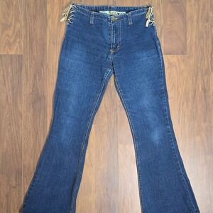 Y2K Mudd Jeans Women's Denim Flare Lace Up hip low rise flare bell bottom size 7